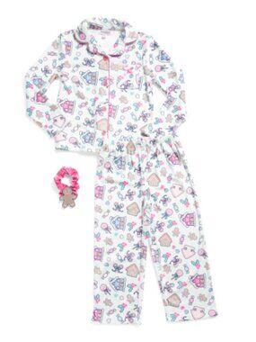 NWT BMAGICAL Girls Gingerbread Village Velour Pajama Top And Pants 3 Piece Set